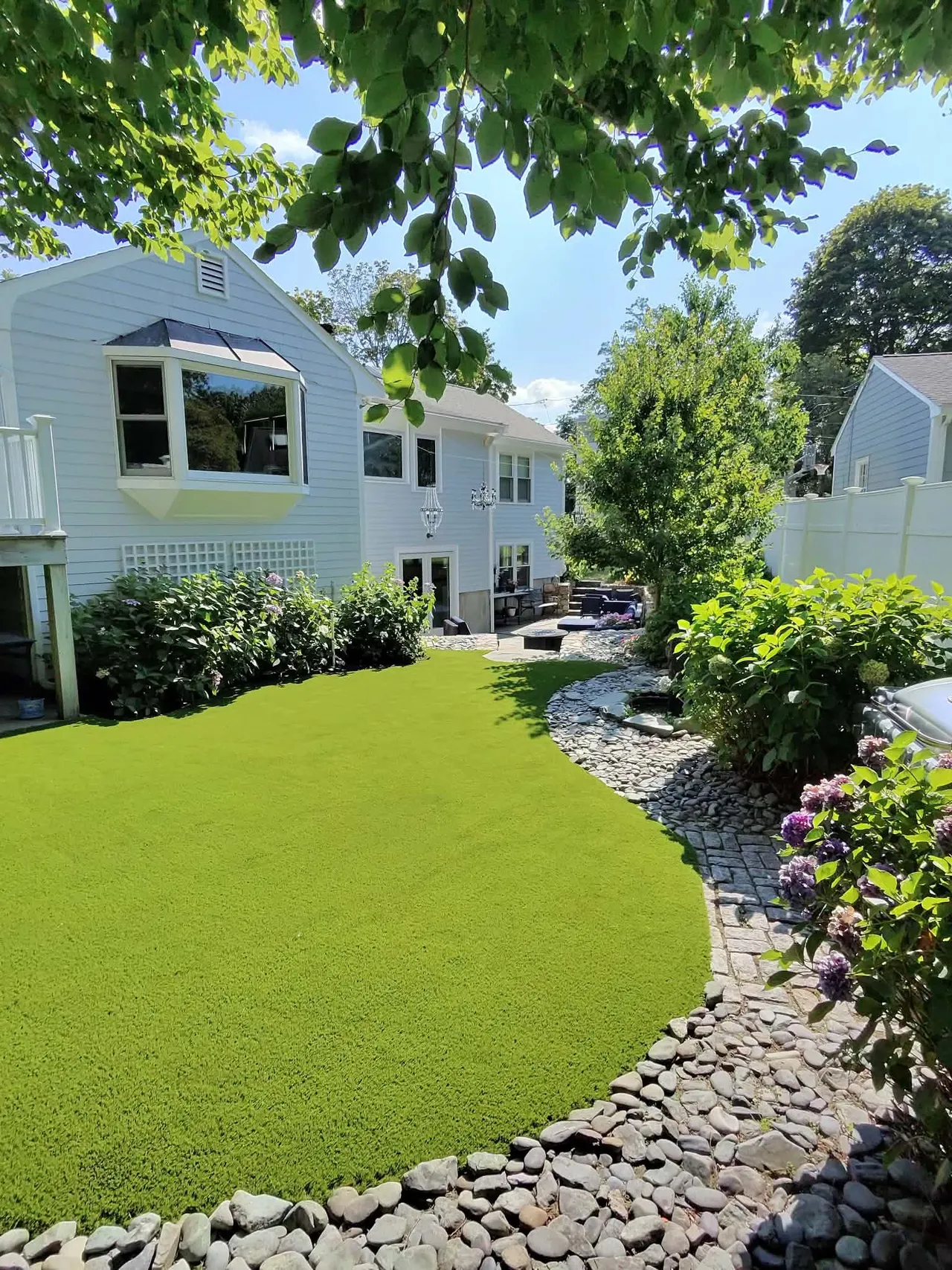 Same backyard after artificial grass installation